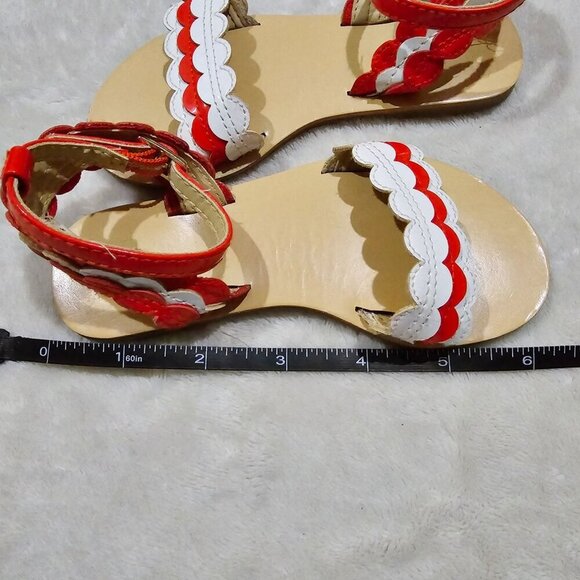 Janie & Jack Scalloped Sandals | Red White Faux Leather Girls Sz 10 Preloved - Picture 4 of 7